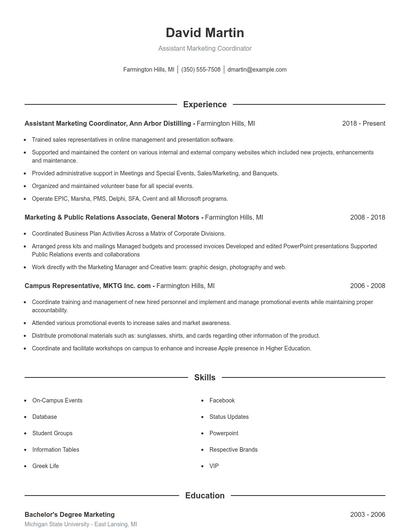Assistant Marketing Coordinator Resume