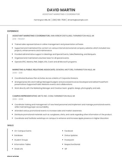 Assistant Marketing Coordinator Resume