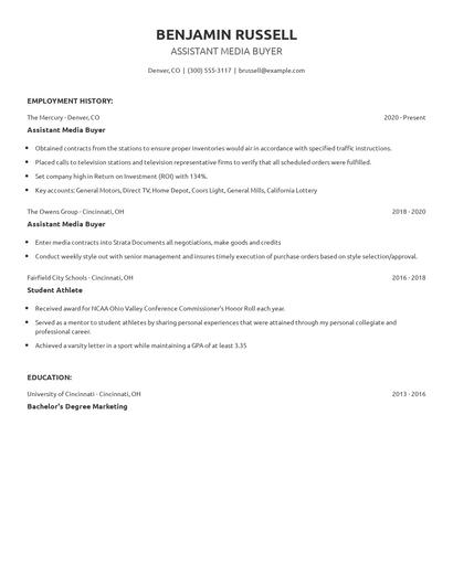 Assistant Media Buyer Resume