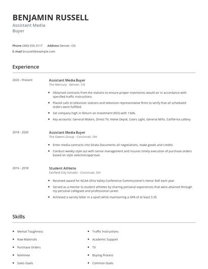 Assistant Media Buyer Resume