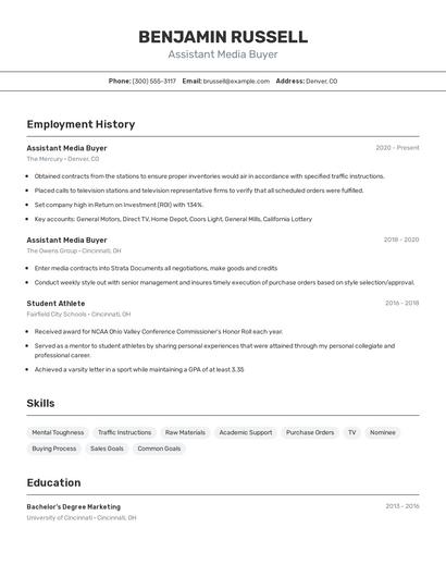 Assistant Media Buyer Resume