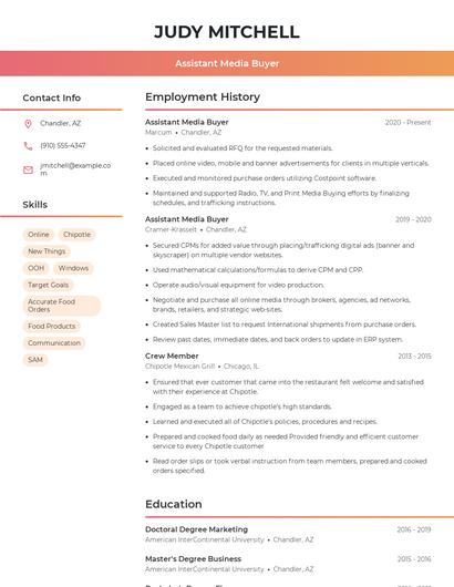 Assistant Media Buyer Resume