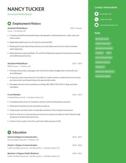Assistant Media Buyer Resume