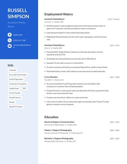 Assistant Media Buyer Resume