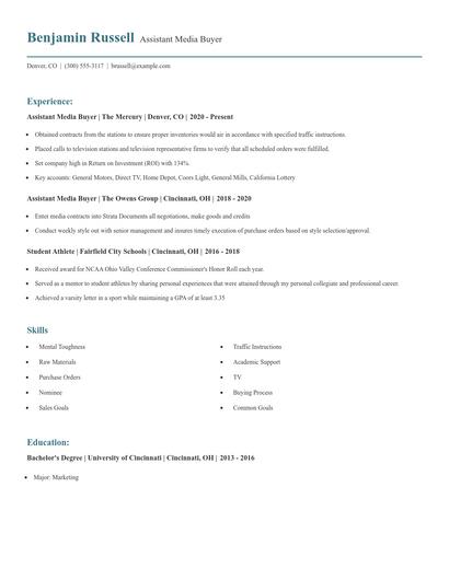 Assistant Media Buyer Resume