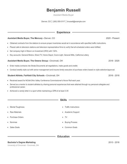 Assistant Media Buyer Resume