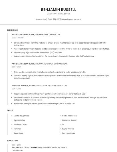 Assistant Media Buyer Resume