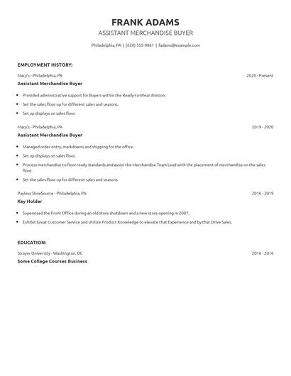 Assistant Merchandise Buyer Resume