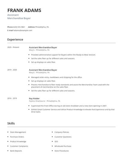 Assistant Merchandise Buyer Resume