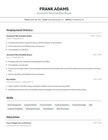 Assistant Merchandise Buyer Resume