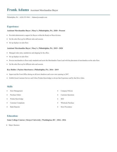 Assistant Merchandise Buyer Resume