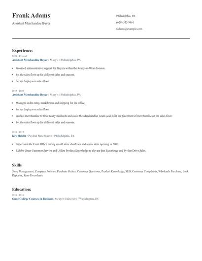 Assistant Merchandise Buyer Resume