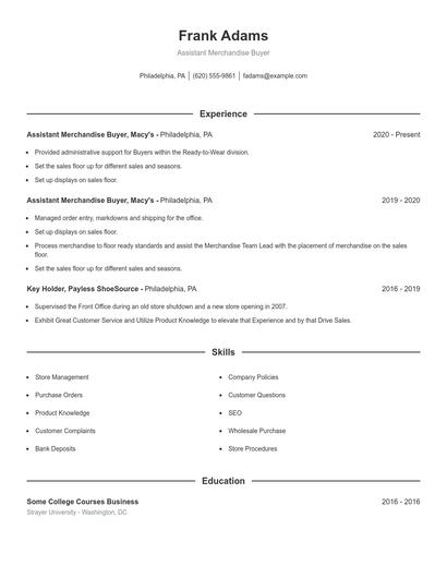 Assistant Merchandise Buyer Resume