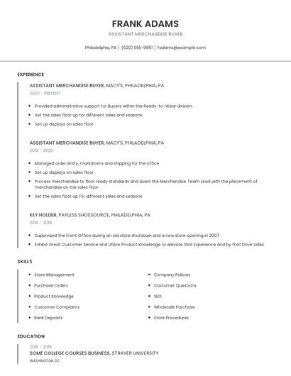 Assistant Merchandise Buyer Resume