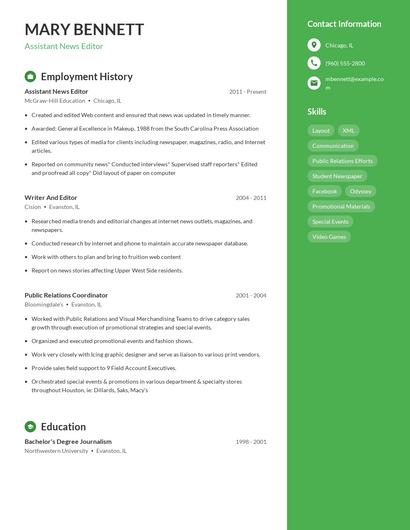 Assistant News Editor Resume