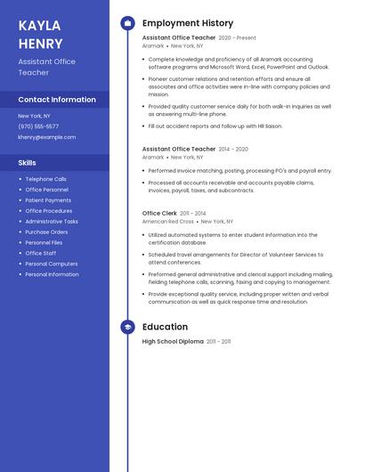 Assistant Office Teacher Resume