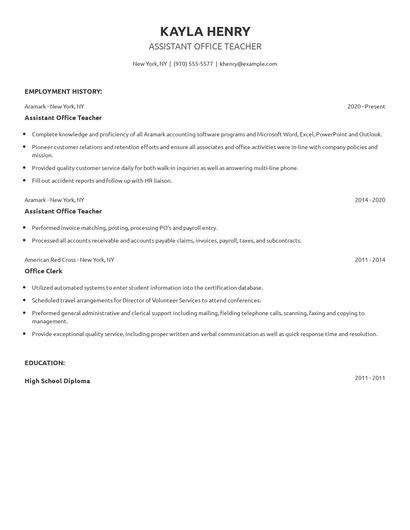 Assistant Office Teacher Resume