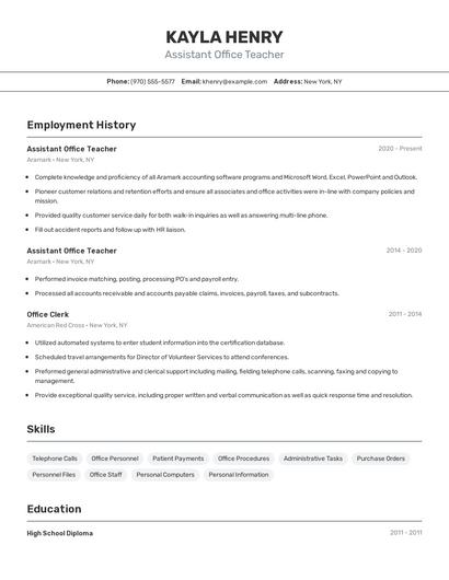 Assistant Office Teacher Resume