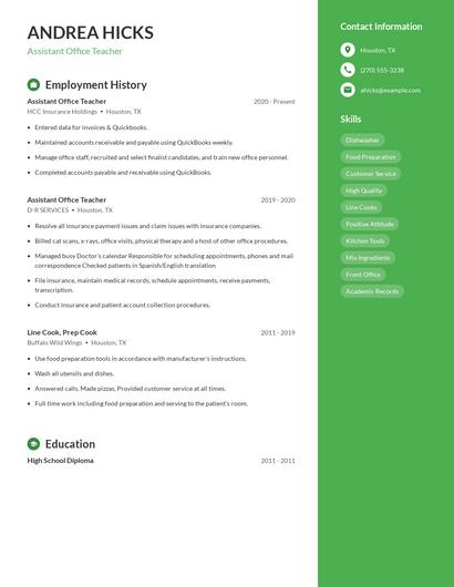 Assistant Office Teacher Resume