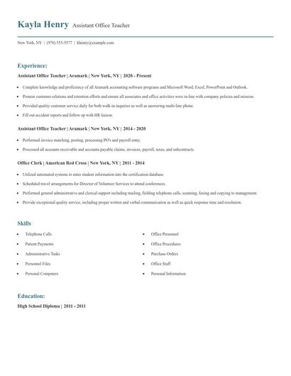 Assistant Office Teacher Resume