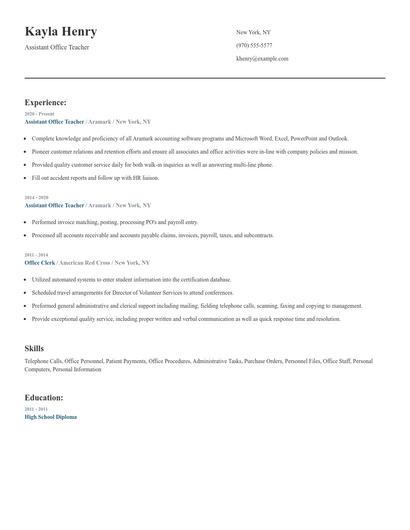 Assistant Office Teacher Resume