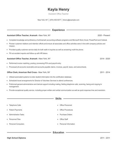 Assistant Office Teacher Resume