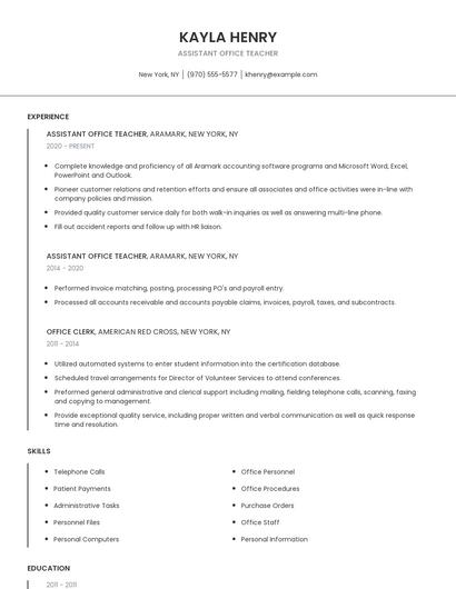 Assistant Office Teacher Resume