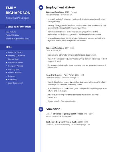 Assistant Paralegal Resume