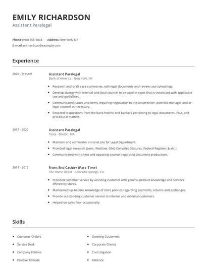Assistant Paralegal Resume