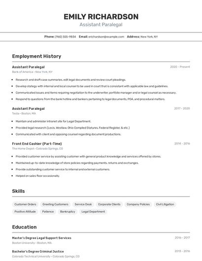 Assistant Paralegal Resume