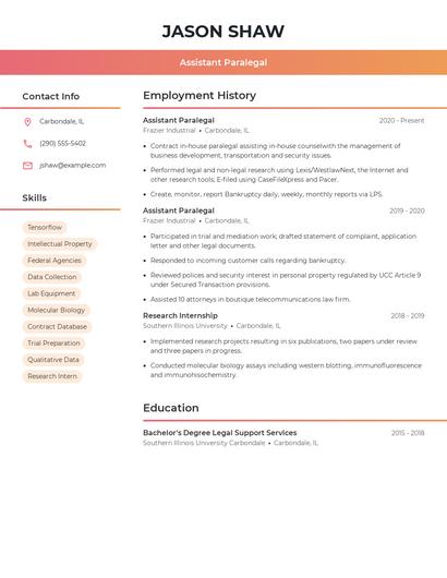 Assistant Paralegal Resume