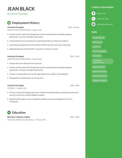 Assistant Paralegal Resume