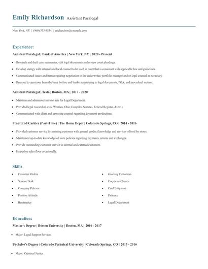 Assistant Paralegal Resume