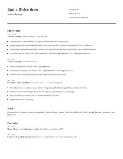 Assistant Paralegal Resume