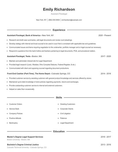 Assistant Paralegal Resume
