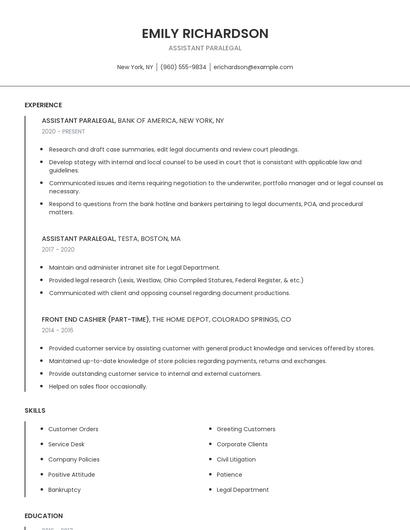 Assistant Paralegal Resume