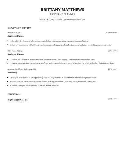 Assistant Planner Resume