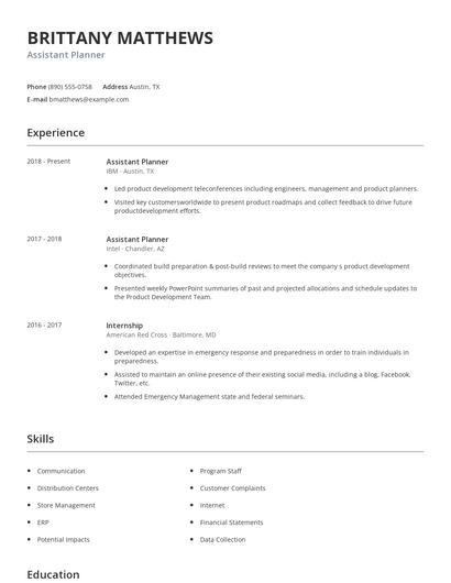 Assistant Planner Resume
