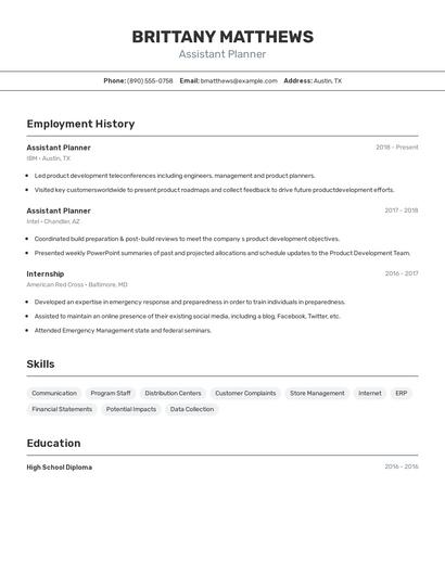 Assistant Planner Resume