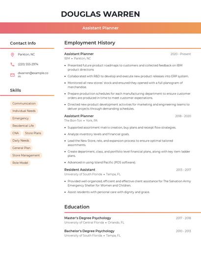 Assistant Planner Resume