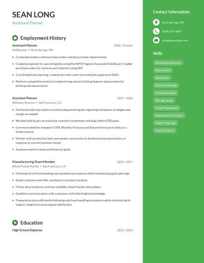 Assistant Planner Resume