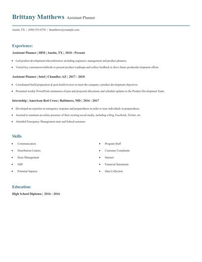 Assistant Planner Resume