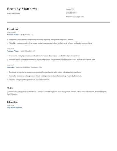 Assistant Planner Resume