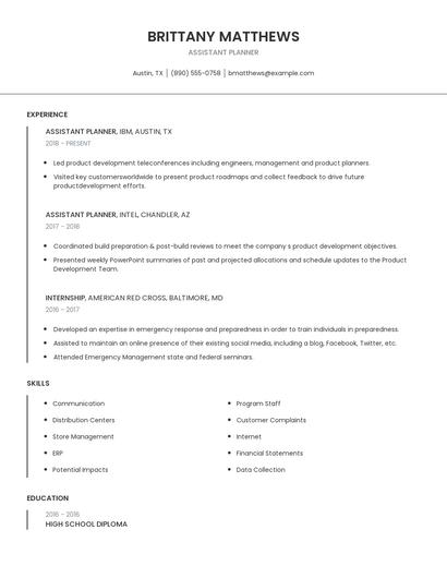 Assistant Planner Resume