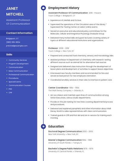 Assistant Professor Of Communication Resume