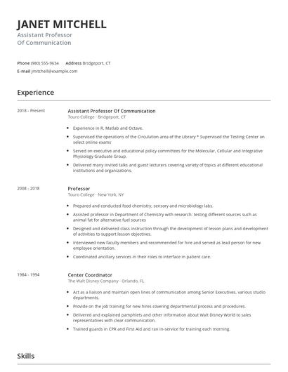 Assistant Professor Of Communication Resume