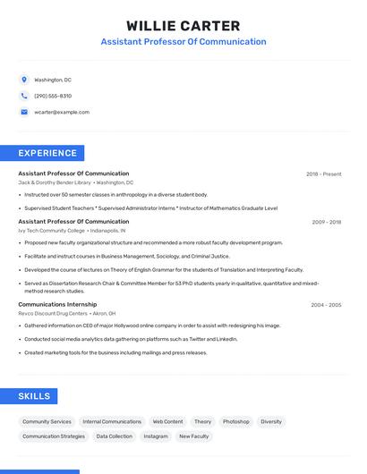 Assistant Professor Of Communication Resume