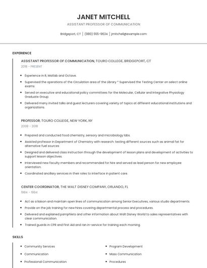 Assistant Professor Of Communication Resume