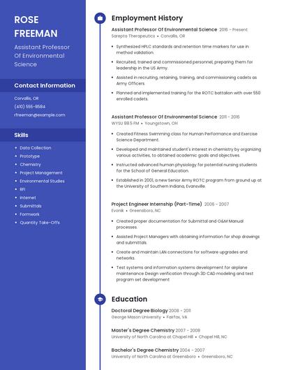 Assistant Professor Of Environmental Science Resume