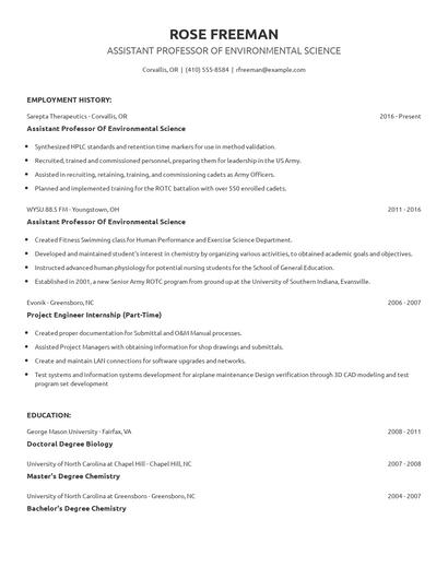 Assistant Professor Of Environmental Science Resume